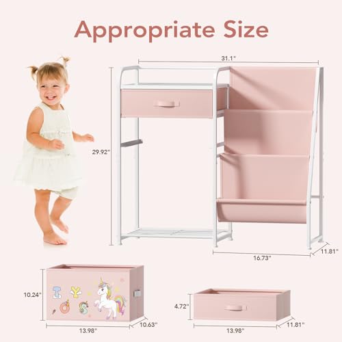 Kids Bookshelf and Toy Storage Organizer with 2 Drawers T6694