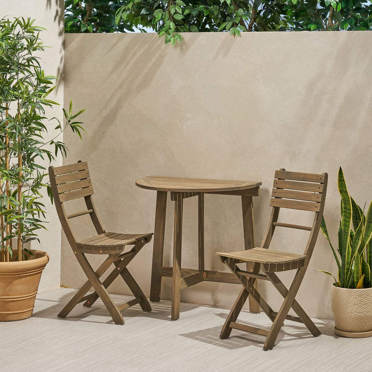 2 Seater Folding Acacia Wood Bistro Table Set J84602