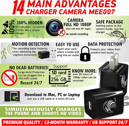 1080p Mini Spy Camera USB Charger Q2461