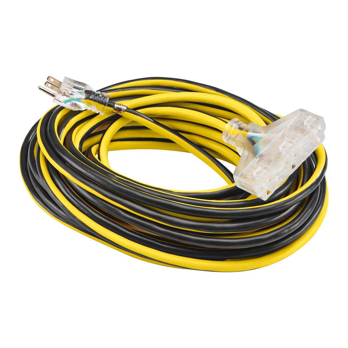 50 ft. 12/3 Gauge Multiple Outlet Extension Cord with Indicator Light, Yellow, Black J380485
