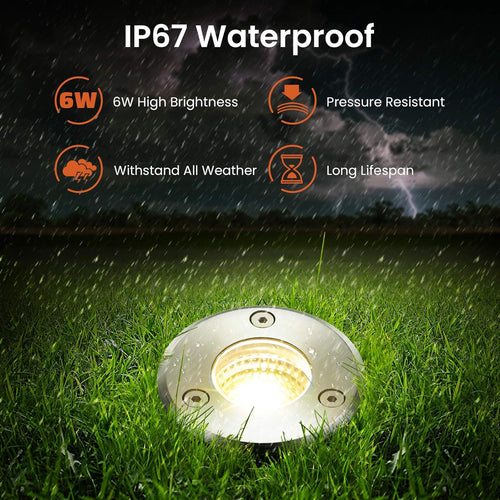 12 Pack 6W Warm White In-ground LED Landscape Lights IP67 Waterproof 12V-24V Low Voltage L7563