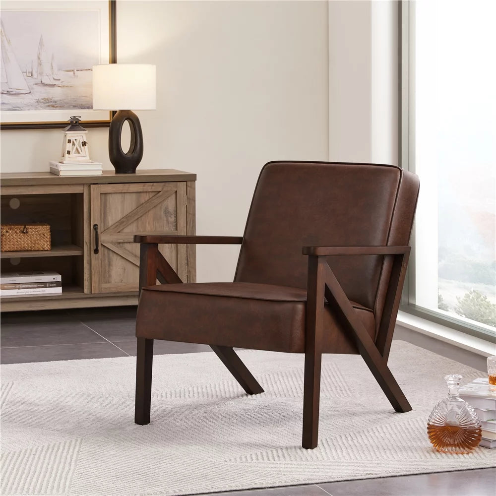 Dark Brown Faux Leather Armchair Q663