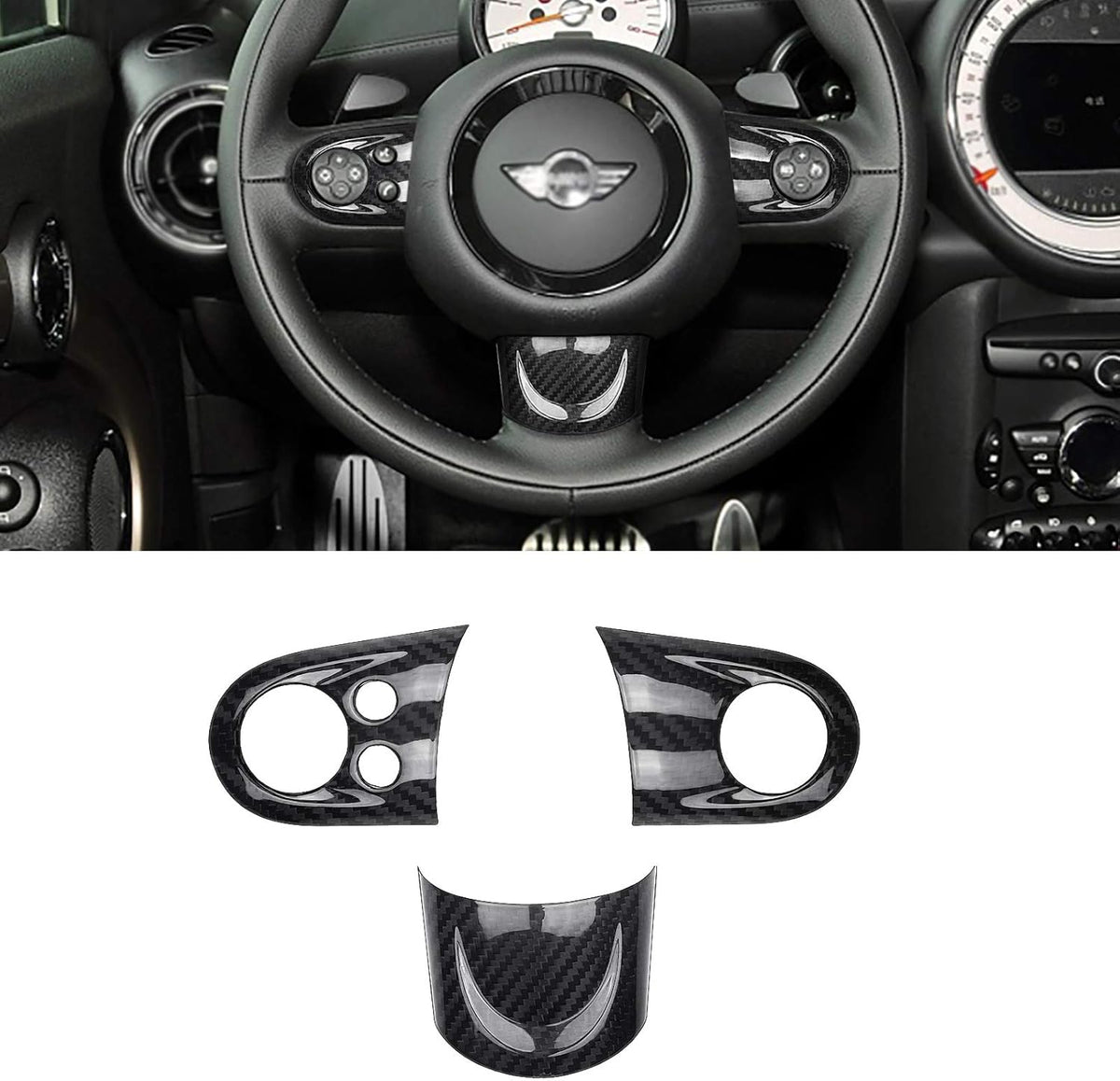 Carbon Fiber Steering Wheel Cover Trim 3Pcs Black S632
