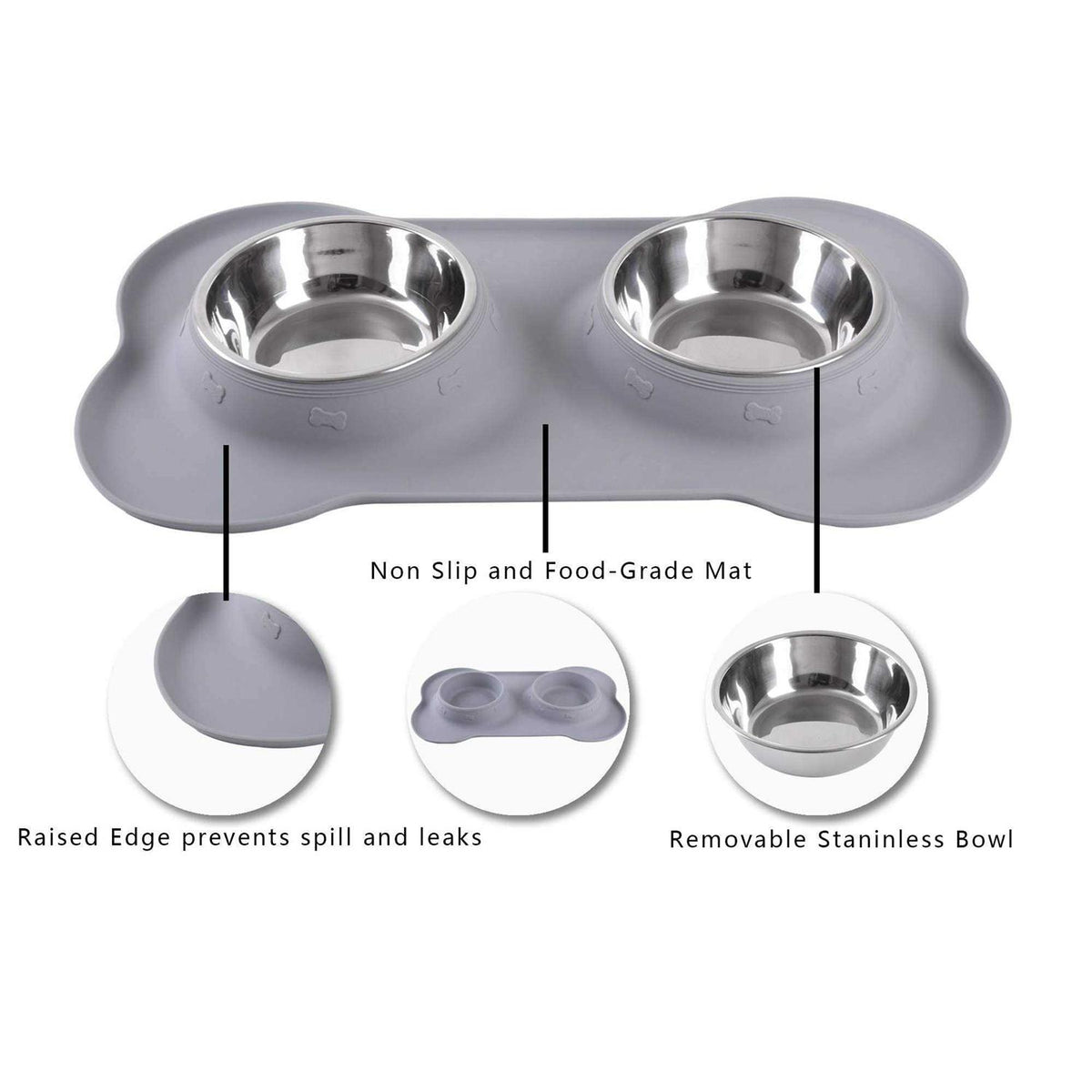 2 Stainless Steel Dog Bowl with Silicone Mat + Pet Food Scoop R659466