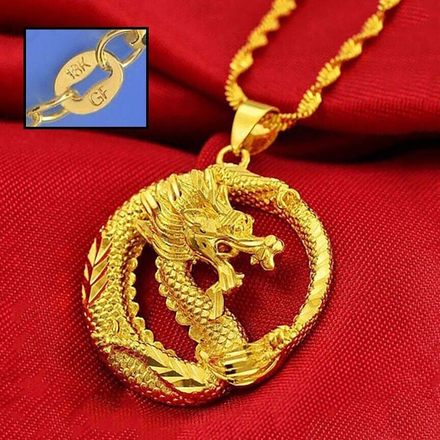 18k Gold Filled Sterling Silver Dragon Link Pendant Necklace Y8693