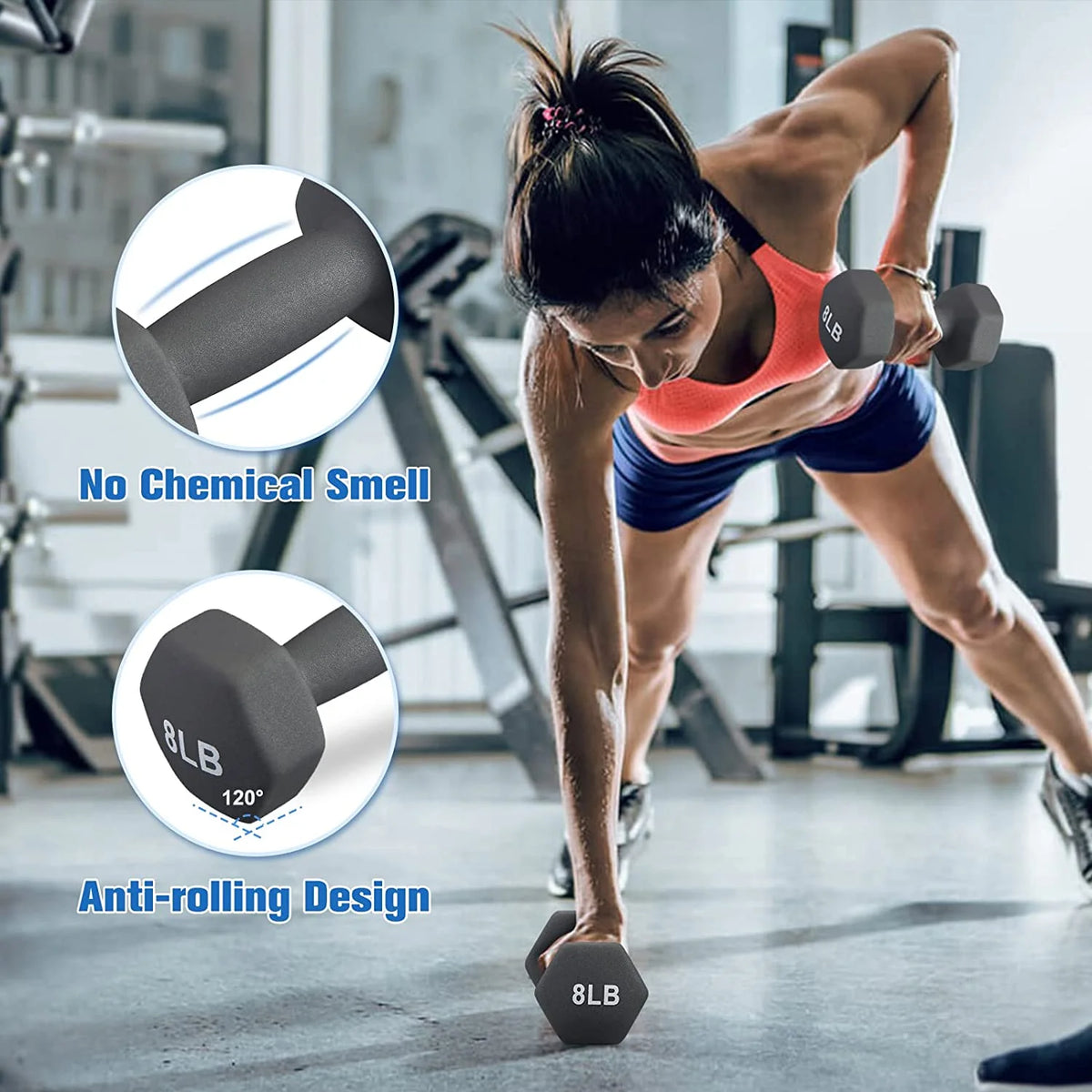8lb Hex Neoprene Dumbbells Set of 2 J2109