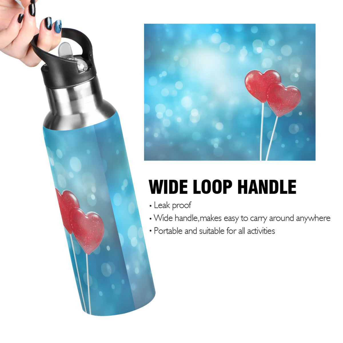 Blue Insulated Stainless Steel Water Bottle with Straw Lid 20 oz Y131