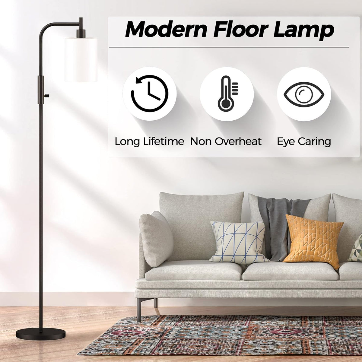 Black Dimmable Glass Shade Floor Lamp M733009