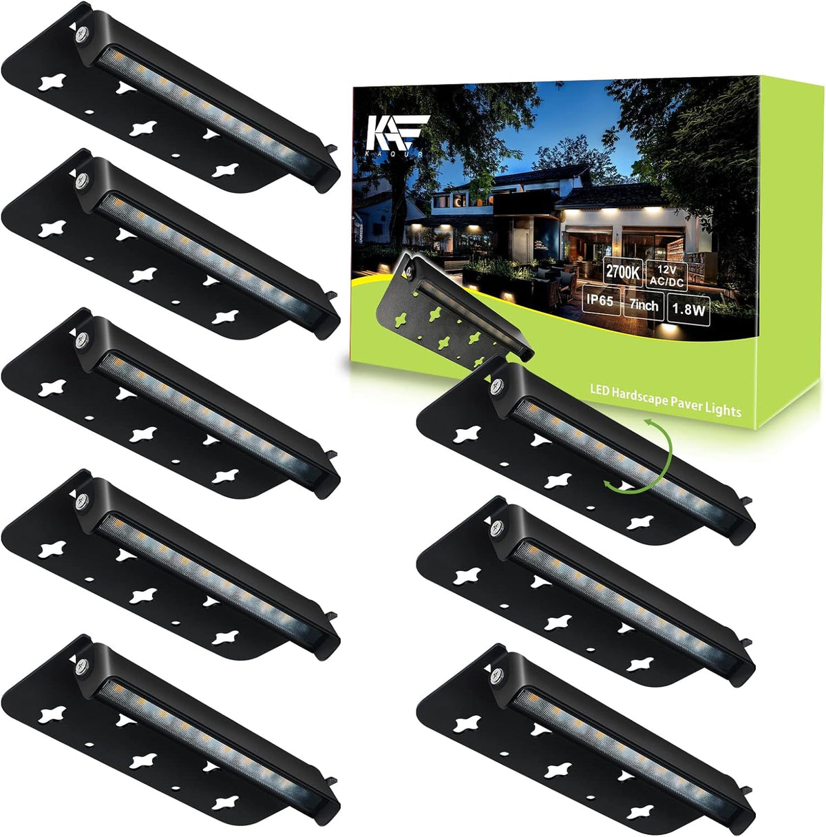 7 Inch 1.8W LED Paver Light, 12V Low Voltage Landscape Light, IP65, 2700K, 8-Pack A39345