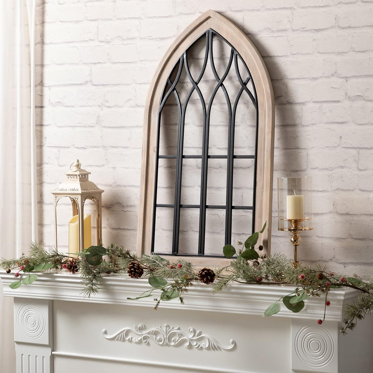 Arched Wood and Metal Rustic Window Frame V896