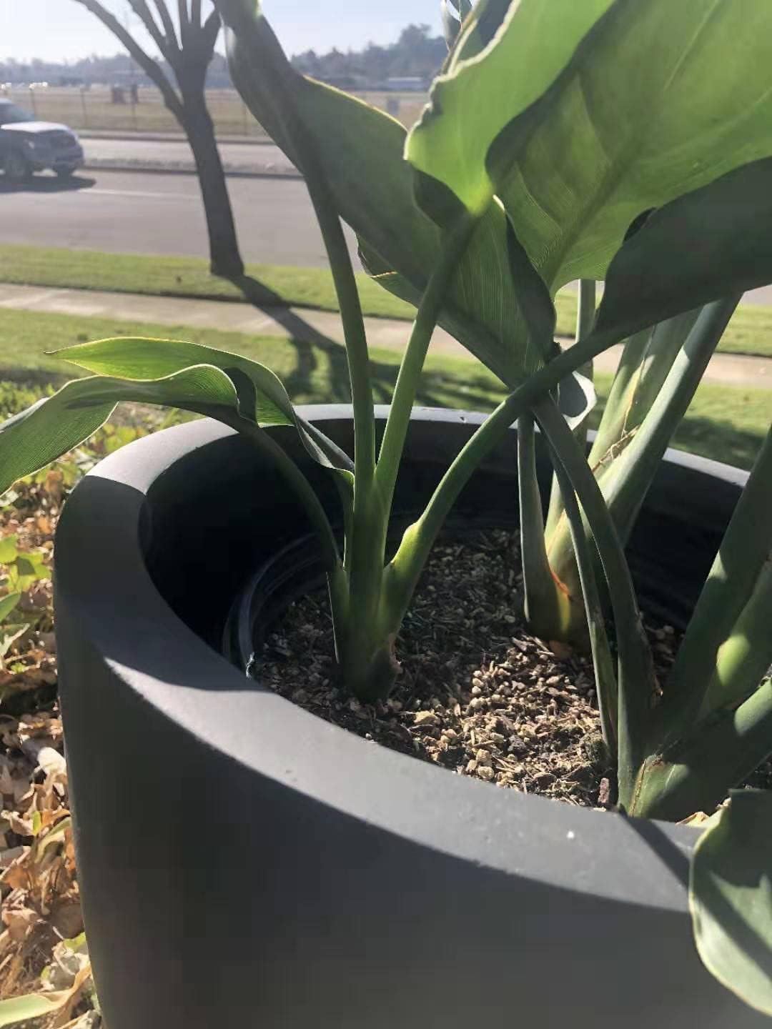 Charcoal Lightweight Concrete Fiberglass Round Bowl Planter S931949