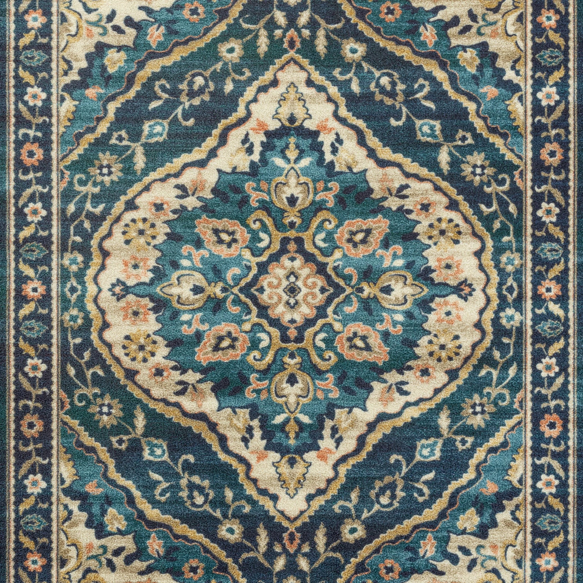 Teal Blue Print Indoor Area Rug, 7' x 10' N775