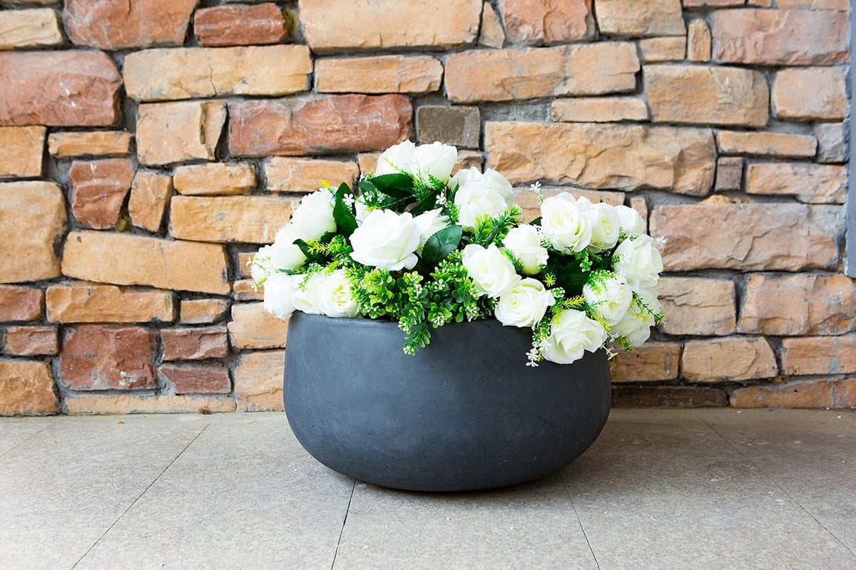 Charcoal Lightweight Concrete Fiberglass Round Bowl Planter S931949