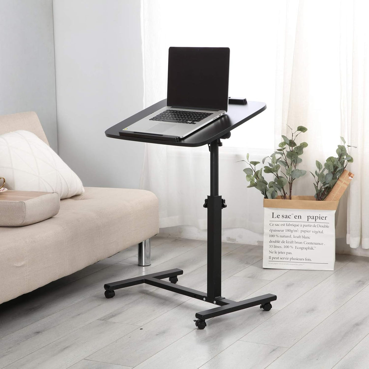 Adjustable Overbed Bedside Table with Wheels K241051
