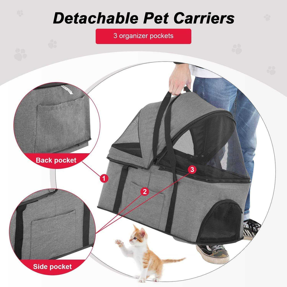 3-in-1 Pet Stroller with Detachable Carrier & Cup Holder V796430