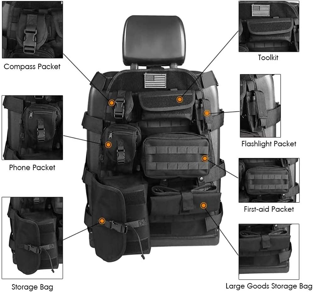 Universal Tactical Seat Cover with Multi Pockets Molle Seat Back Organizer R304214