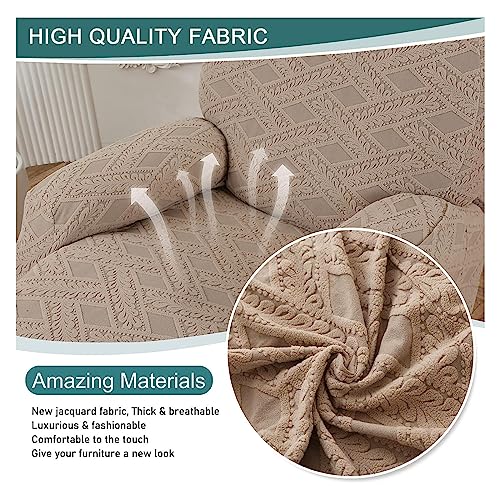 4 Pieces Recliner Slipcover, Jacquard Thickening Recliner Chair Cover with Side Pocket Elastic Furniture Protector (Coffee) Y934