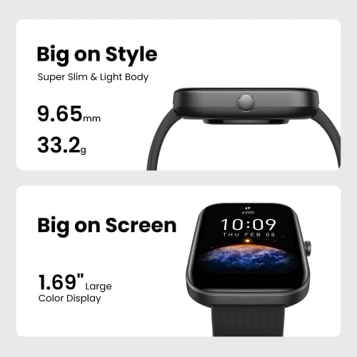 Black Smart Watch with 1.69 inch Display, 14-Day Battery Life, Blood Oxygen Heart Rate Monitor F228