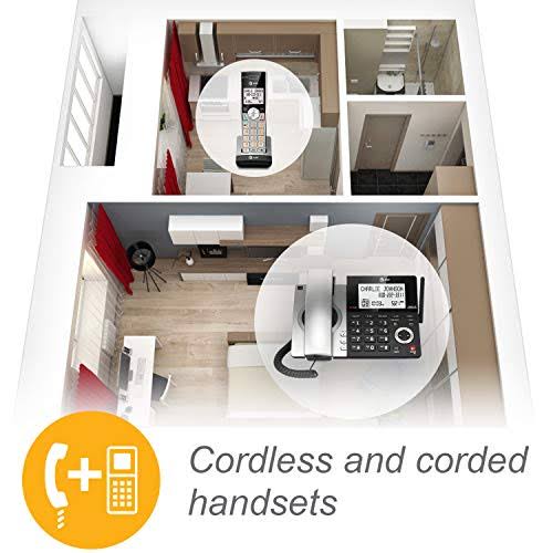 Expandable Corded/Cordless Phone with Smart Call Blocker, Silver/Black with 3 Handsets M158394