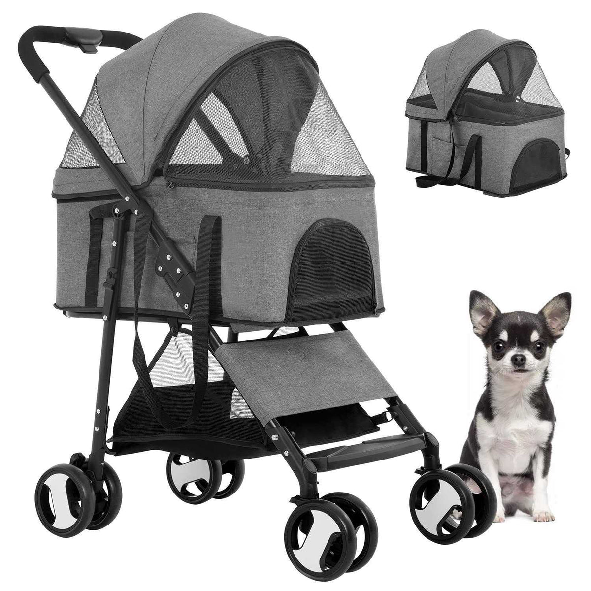 3-in-1 Pet Stroller with Detachable Carrier & Cup Holder V796430