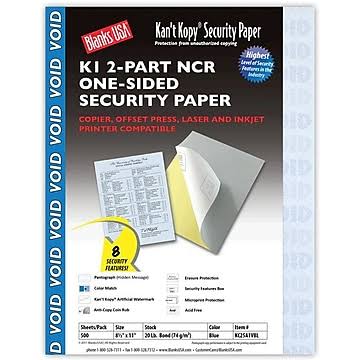 Blue 8 1/2 x 11 20 lbs. Carbonless Security Paper, 500/Pack Z5199