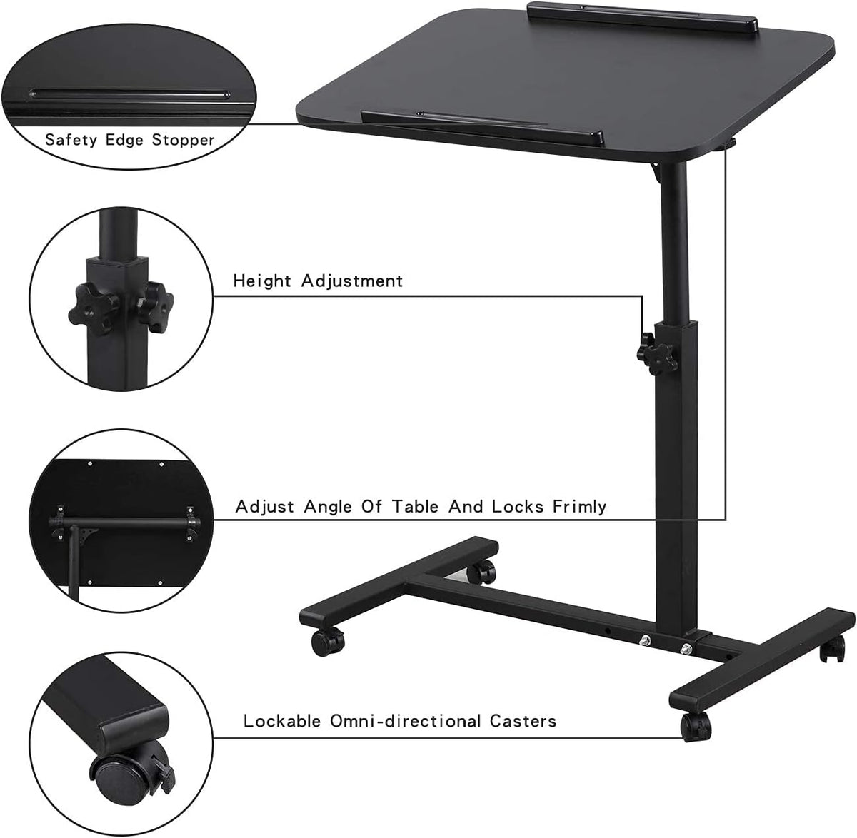 Adjustable Overbed Bedside Table with Wheels K241051