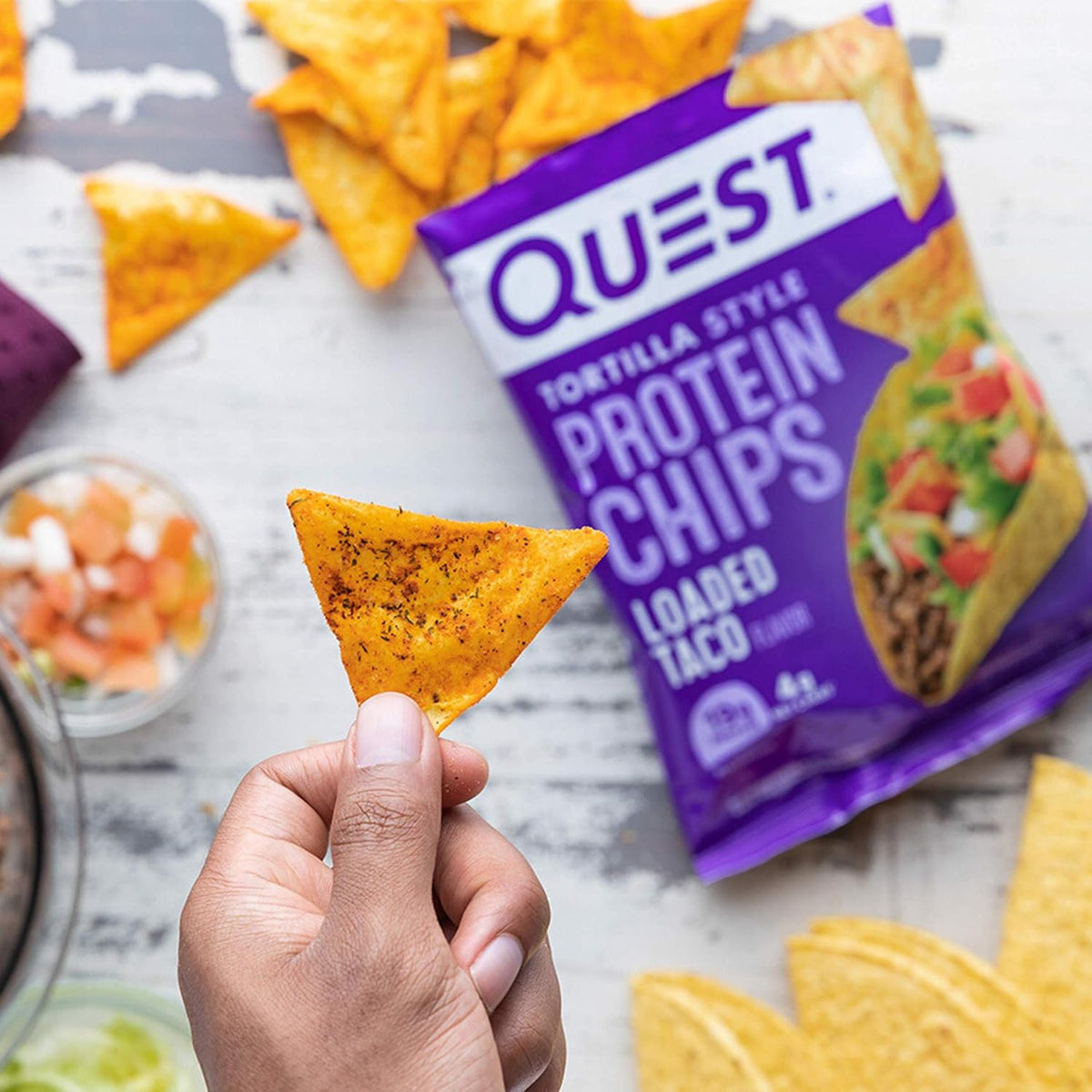 Cheddar & Sour Cream and Loaded Taco Flavors Protein Chips, 1.1 Ounce (Packs of 12) E242