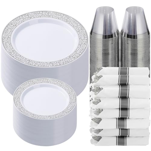 350pc Silver Plastic Dinnerware Set C825083