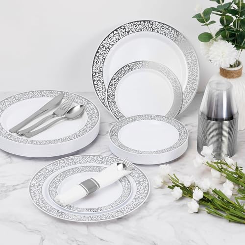 350pc Silver Plastic Dinnerware Set C825083