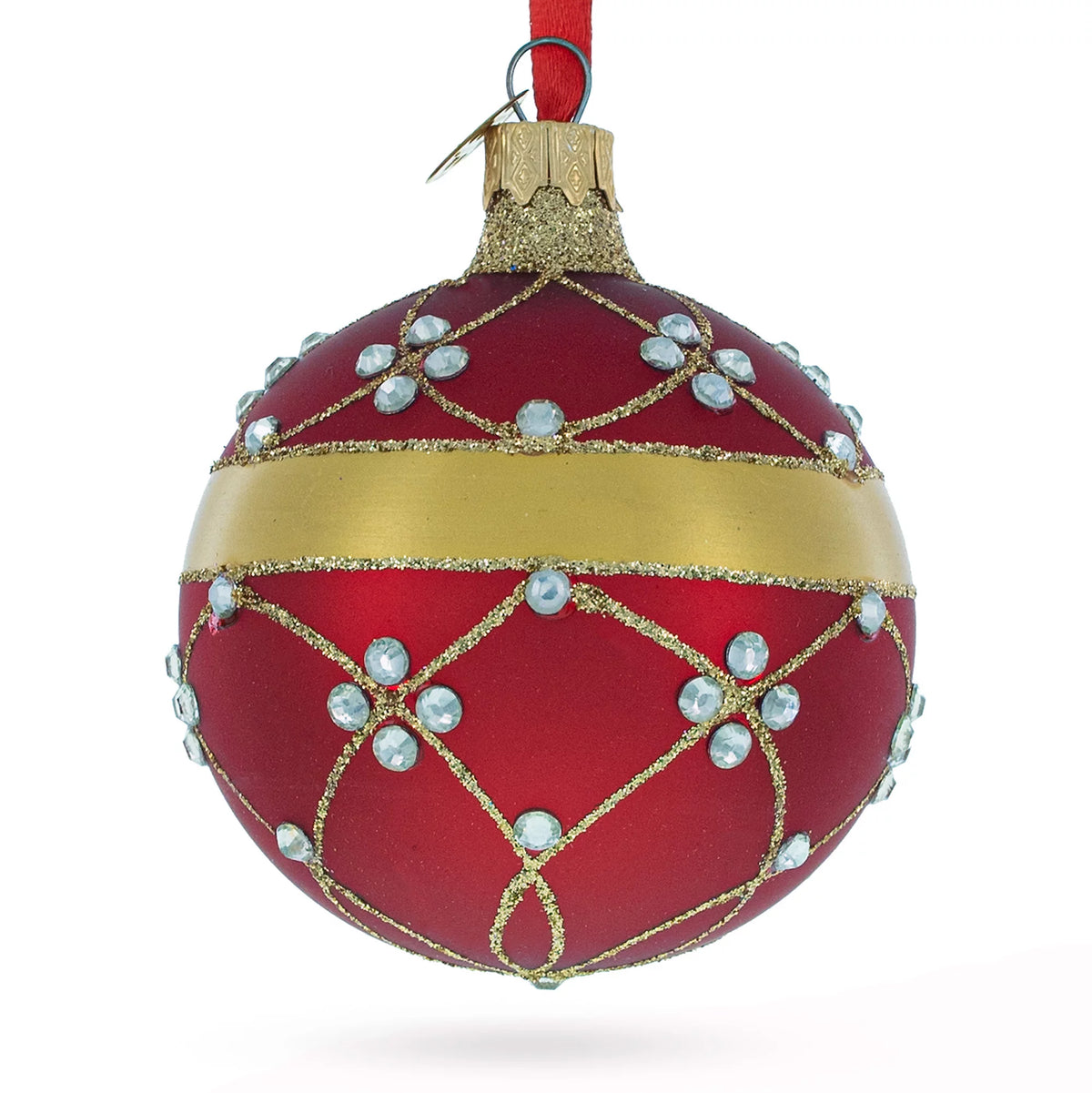 Ruby Red Hand-Painted Blown Glass Ball Christmas Ornament 3.25 Inches C962865