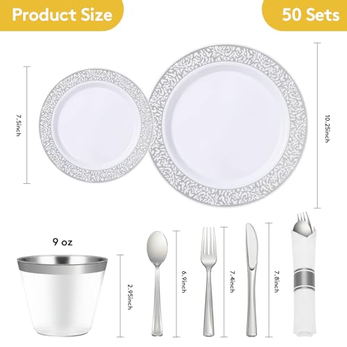 350pc Silver Plastic Dinnerware Set C825083
