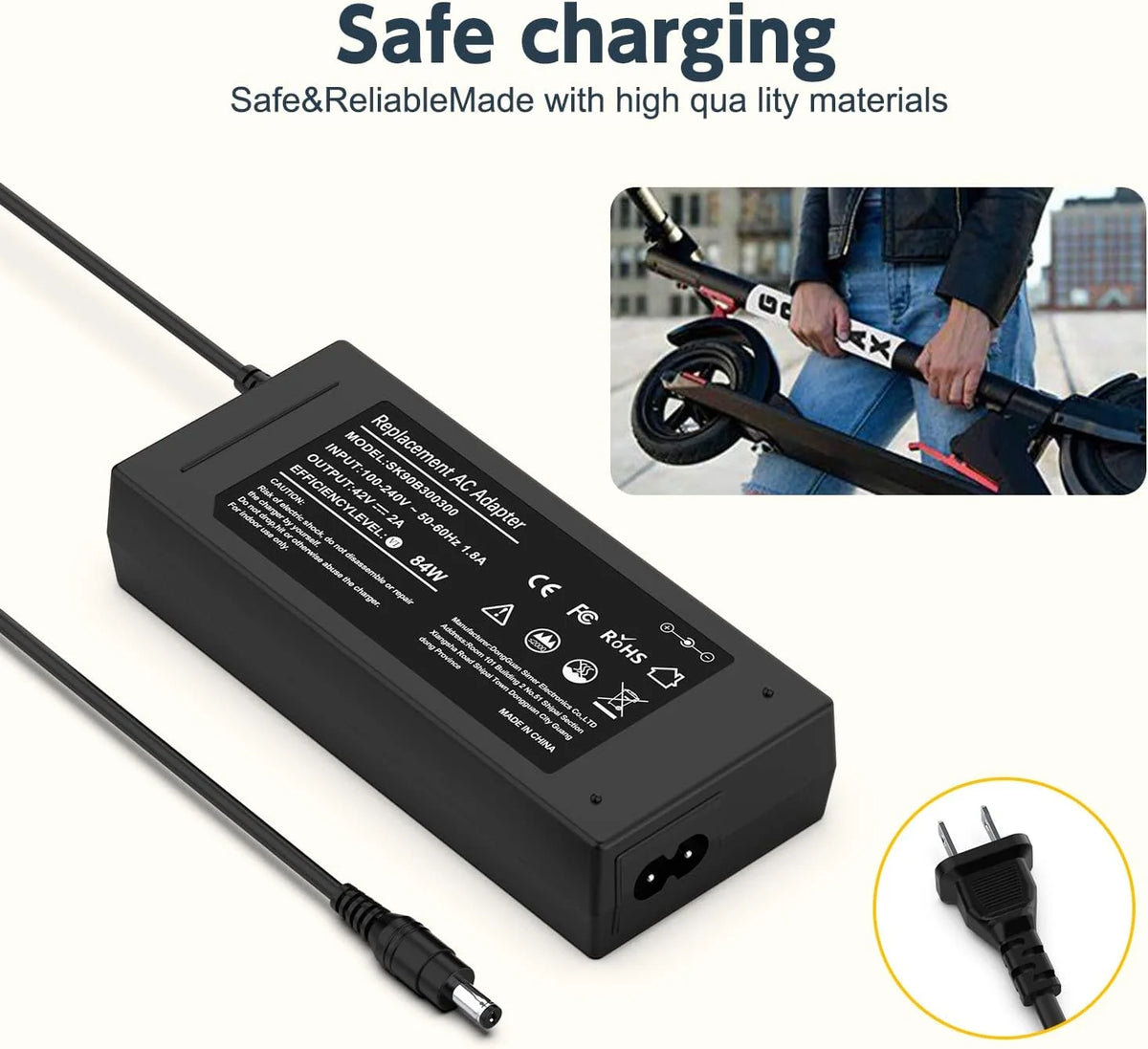 42V Charger for Swagtron Swagcycle EB Series Electric Bike J530954