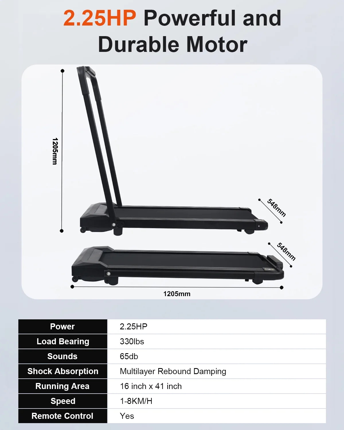 2.25HP Folding Treadmill 330 lbs Capacity E786772