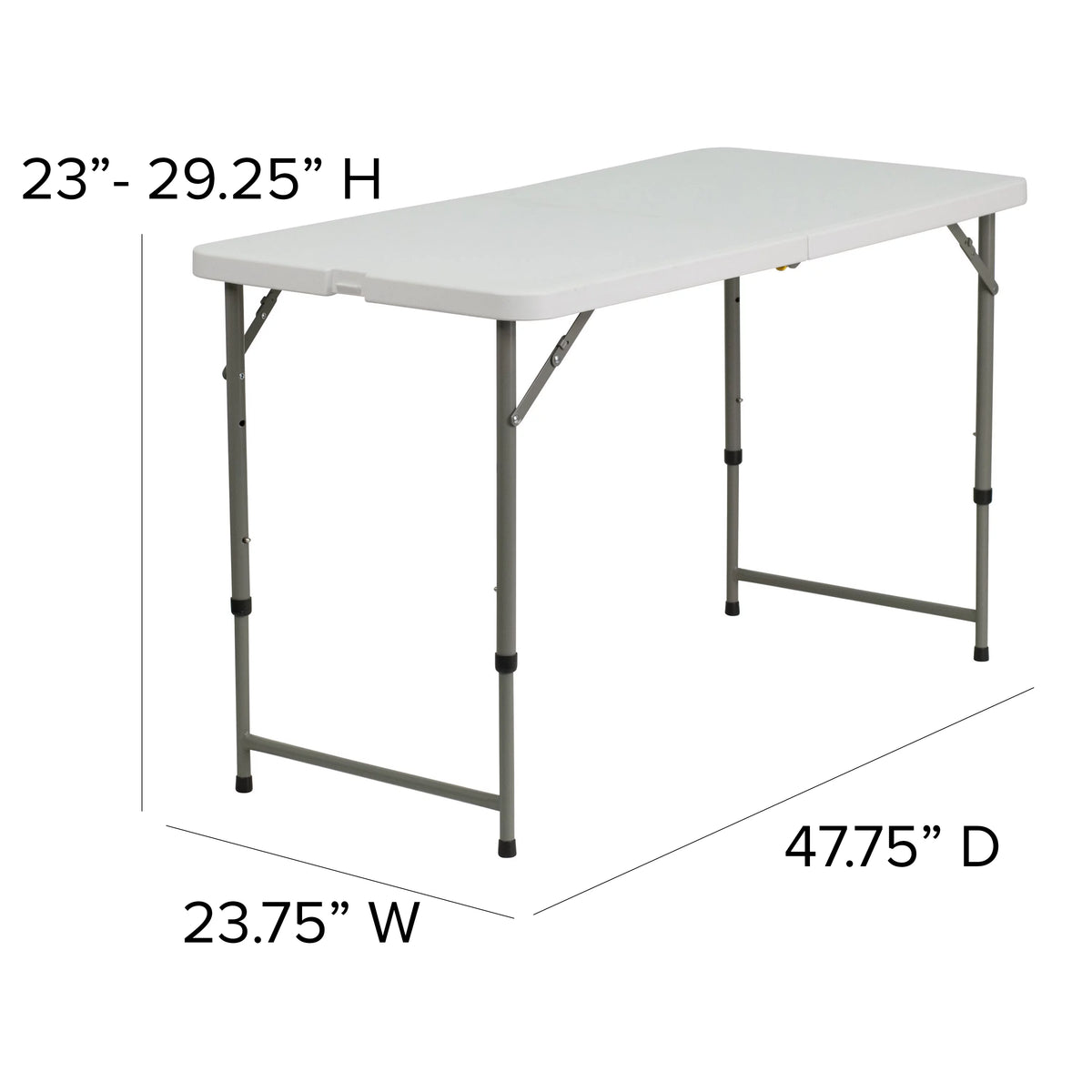 4-Foot Height Adjustable White Plastic Folding Table with Handle N508