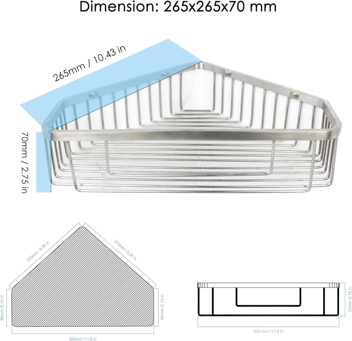 Brushed Nickel SUS304 Stainless Steel Corner Shower Caddy Basket B74421
