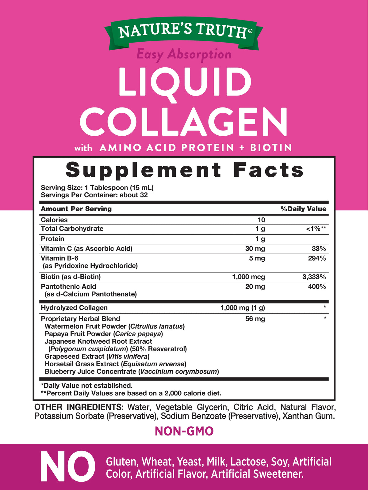 Liquid Collagen Supplement, 16 oz, Natural Berry Flavor O610