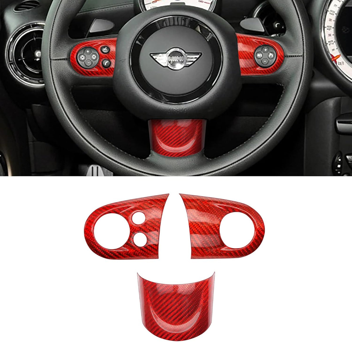 Carbon Fiber Steering Wheel Cover Trim 3Pcs Black S632