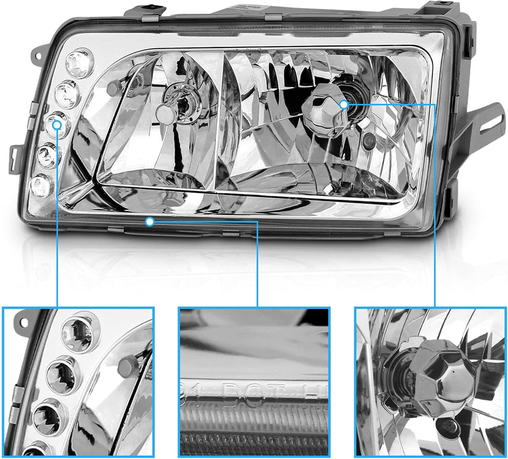 Clear Crystal Chrome Headlights LED Pair Replacement Assembly Z797