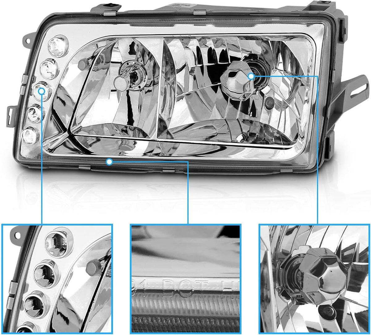 Clear Crystal Chrome Headlights LED Pair Replacement Assembly Z797
