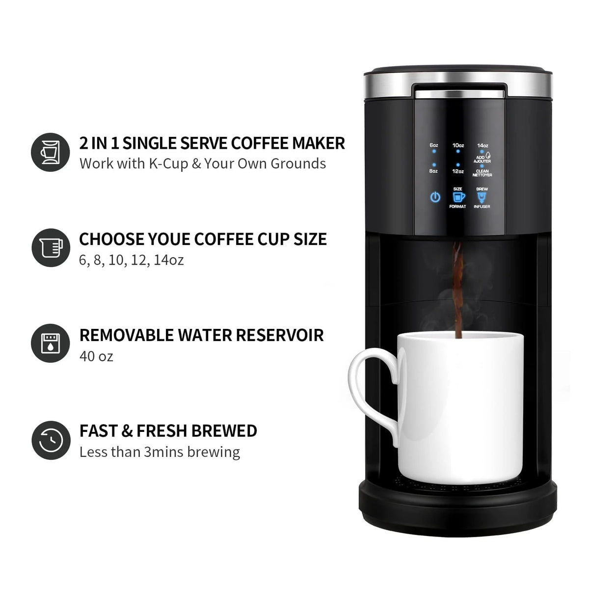 Single Serve Coffee Maker with 40 oz Removable Water Reservoir Z159