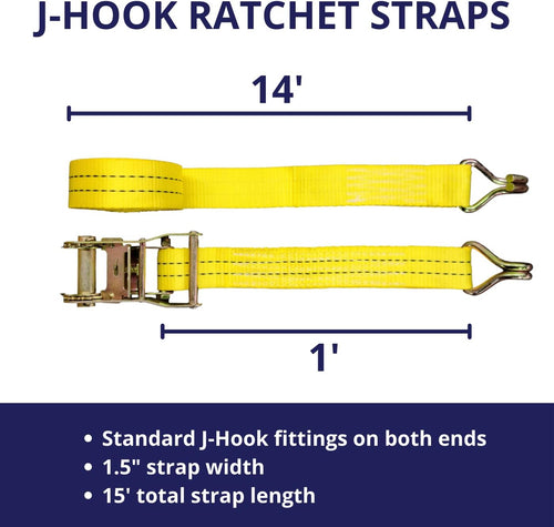 10 Pack 1.5" x15' Ratchet Strap 4400 lbs V6153