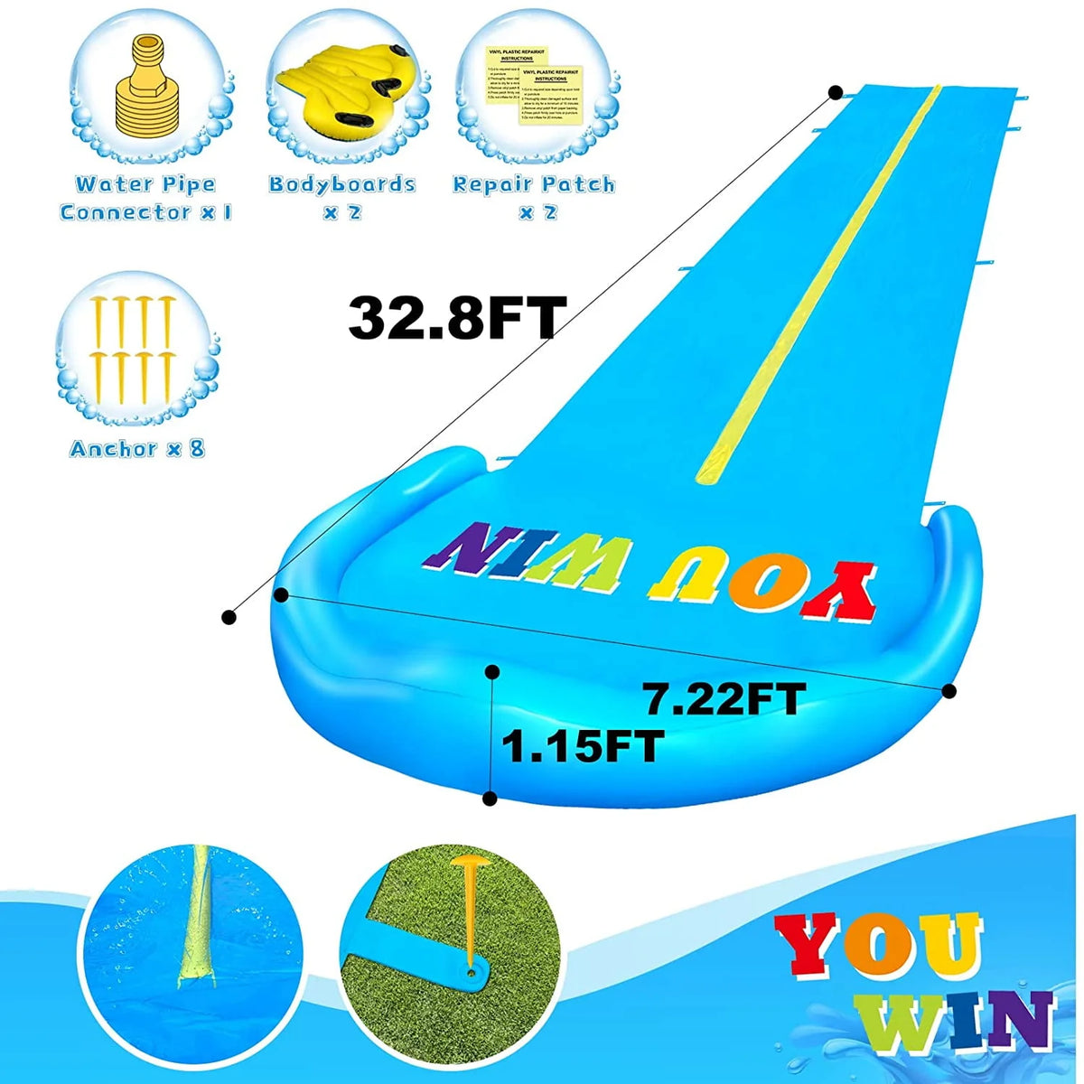 32.8FT Inflatable Water Slide with 2 Bodyboards & 2 Racing Lanes D57070