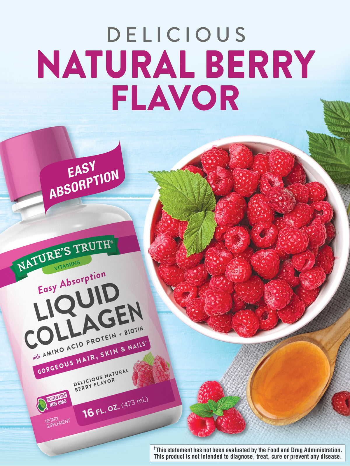 Liquid Collagen Supplement, 16 oz, Natural Berry Flavor O610