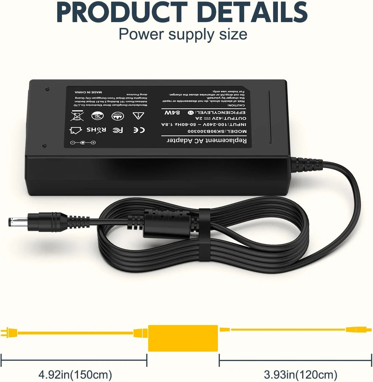 42V Charger for Swagtron Swagcycle EB Series Electric Bike J530954