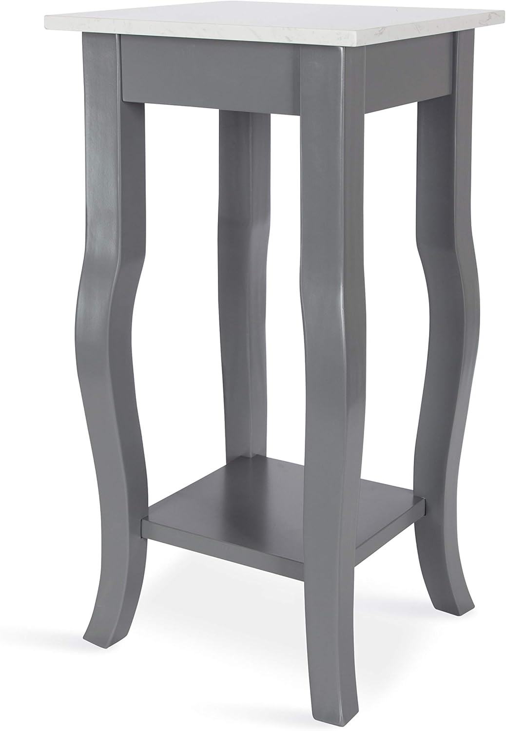 Black Wood Pedestal End Table with Curved Legs and Lower Shelf J634