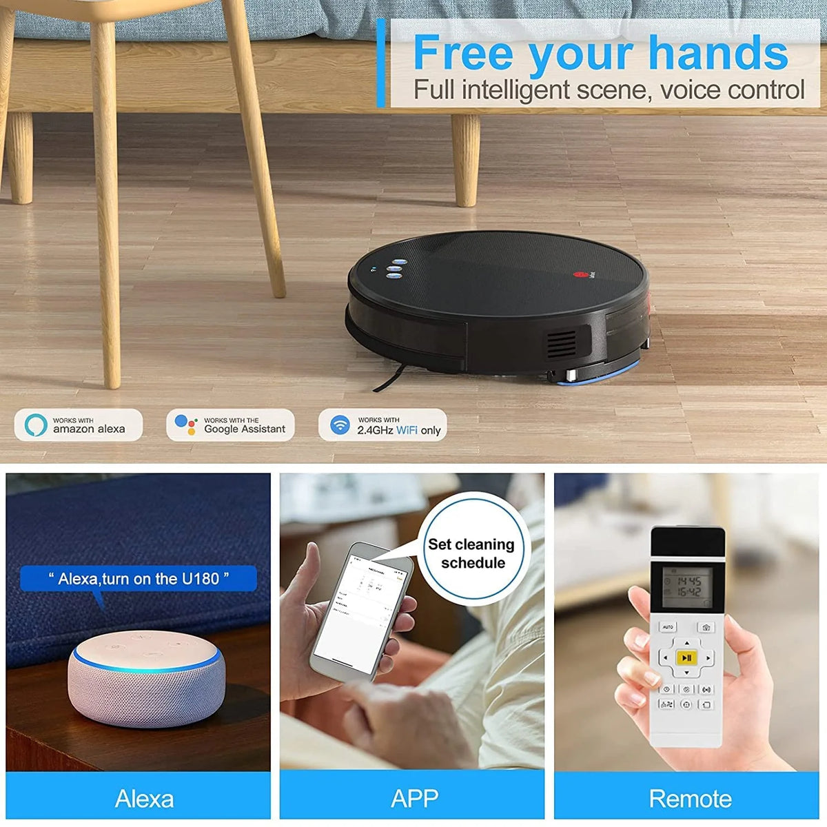 Robot Vacuum Cleaner and Mop, 160ml Water Tank, 3-in-1 V15260