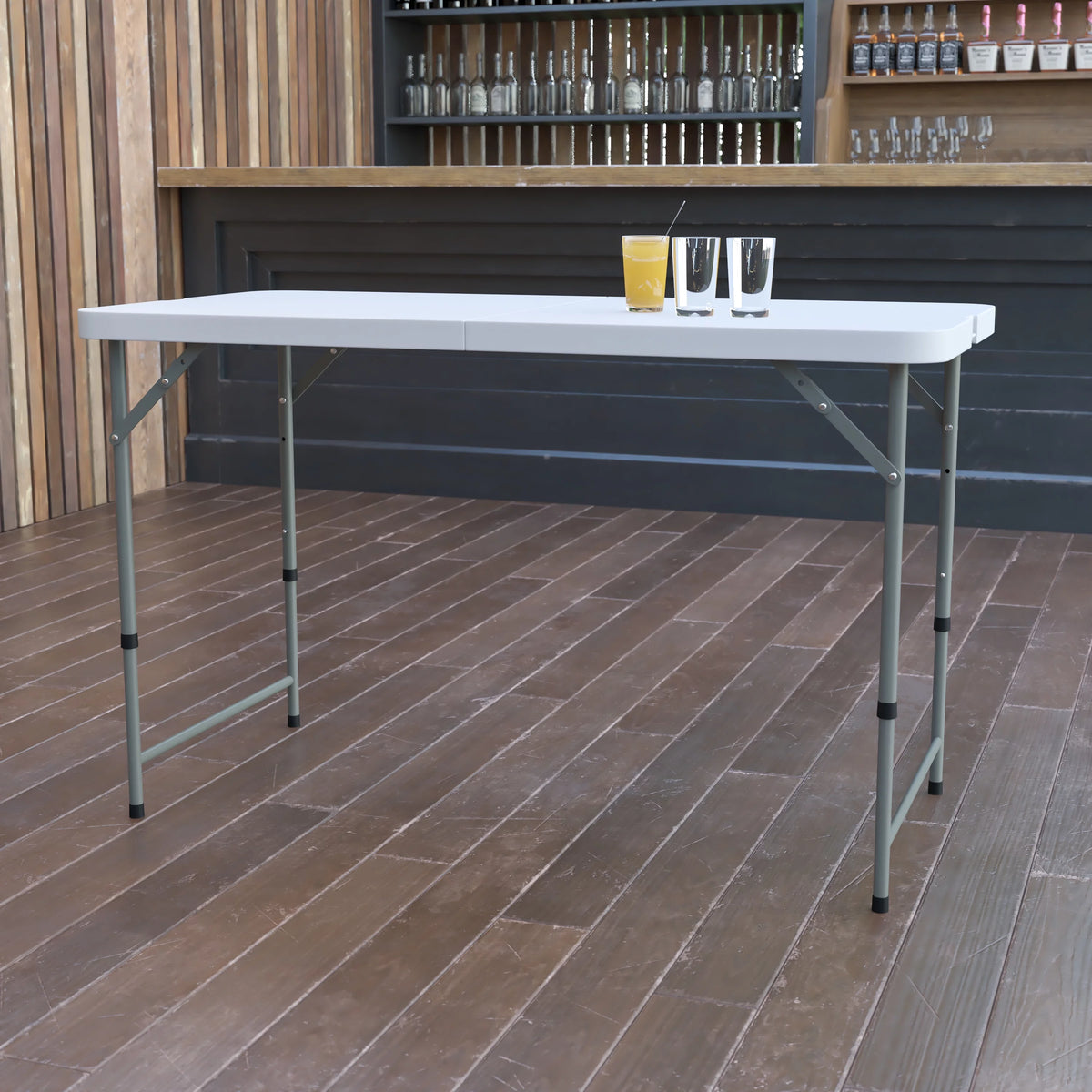 4-Foot Height Adjustable White Plastic Folding Table with Handle N508
