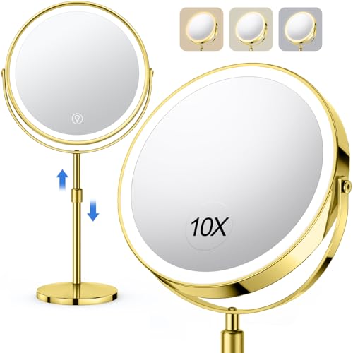 10x Lighted Makeup Mirror, Rechargeable Height Adjustable 1x/10x Magnifying Double Sided Mirror X22750