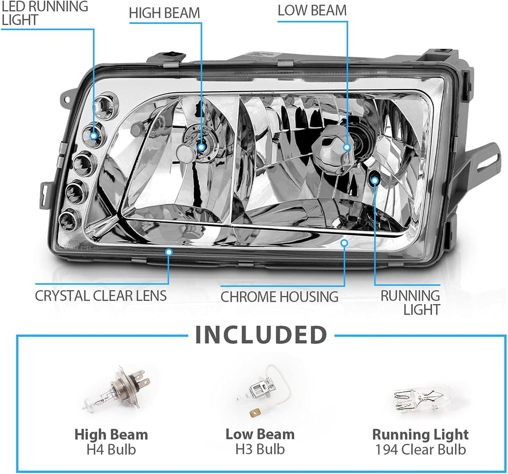 Clear Crystal Chrome Headlights LED Pair Replacement Assembly Z797