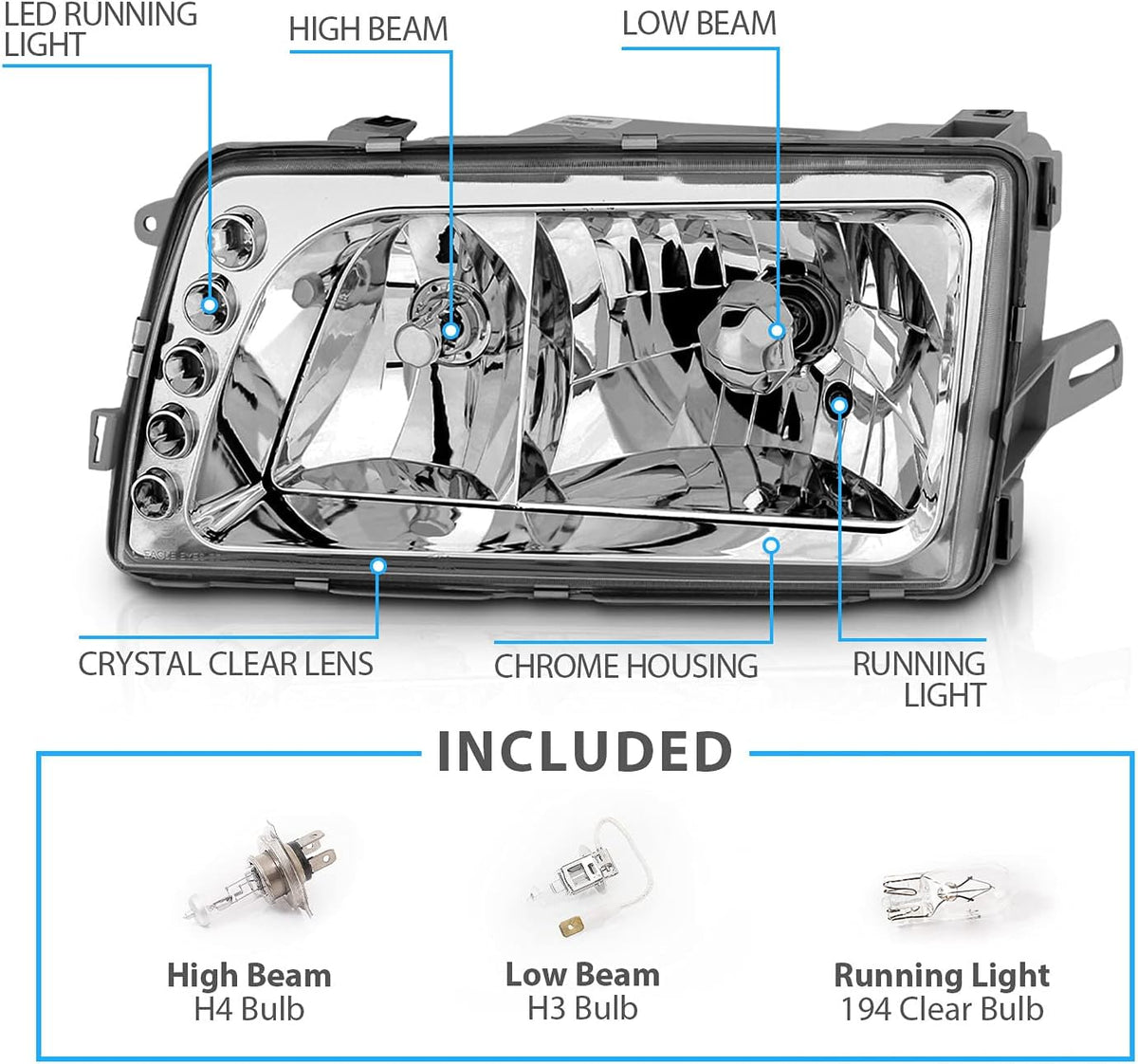 Clear Crystal Chrome Headlights LED Pair Replacement Assembly Z797